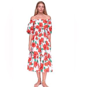 CARA CARA MIMI DRESS Off-the-shoulder floral-print cotton-poplin midi dress
